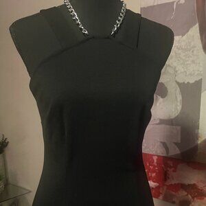 Michael Kors Black Sleeveless Mini Dress with Silver Neck Chain